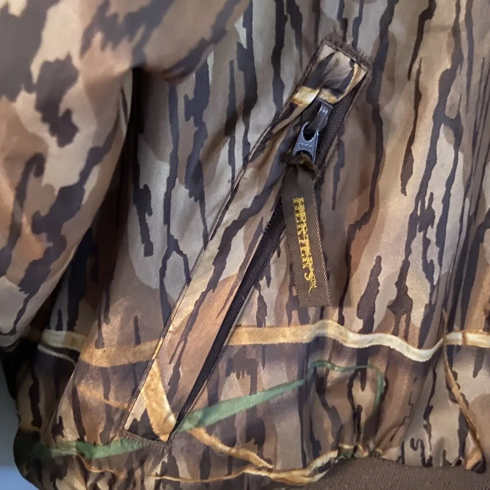 Herters Mens‎ Hunting Jacket Brown Green Camouflage Zipper Pockets 2XL Revers